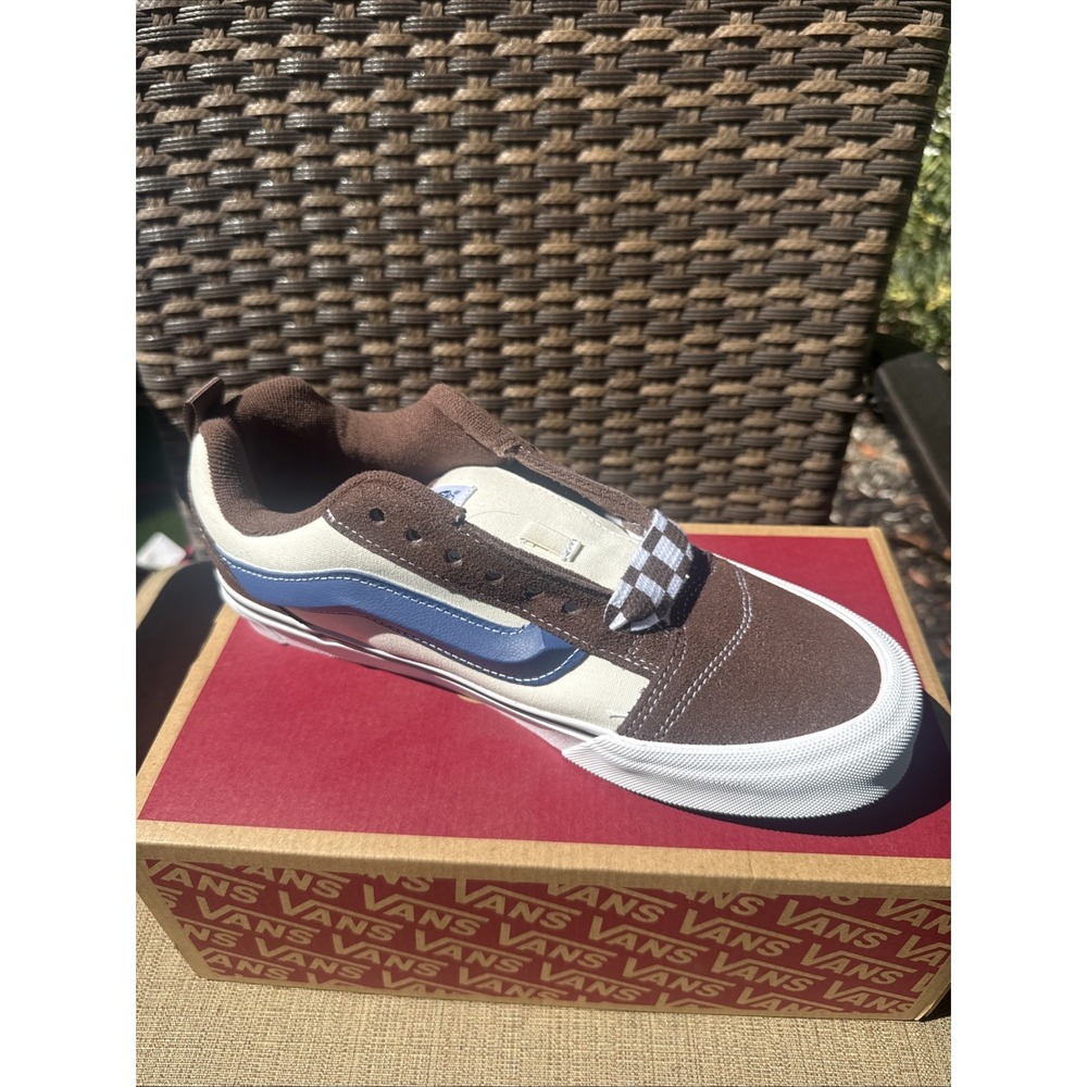 Vans Knu Skool Mega Check Potting Soil Brown Blue Shoes Men's Size 9 - Picture 2 of 7